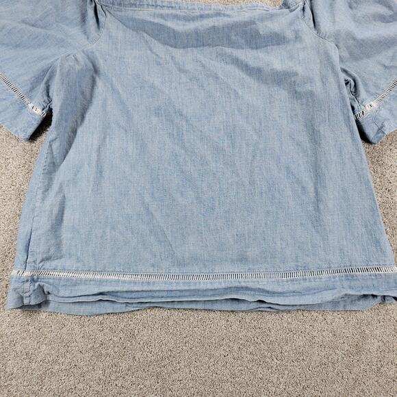 Lauren Ralph Lauren Chambray Off Shoulder Top‎ Womens XL Blue Denim Bell Sleeve - Picture 8 of 12